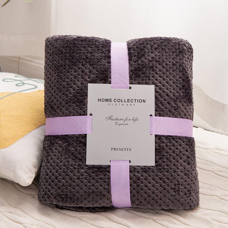 Solid Color Thickened Pineapple Plaid Flannel Blanket for Office and Air Conditioning Use