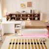 Upholstered Bed 90 X 200 Cm, With Multi-Level Storage, LED Lighting, Integrated Sockets In the Headboard, Side Table, Upholstered Backrest, Beige