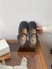 2025 autumn and winter new soft-soled belt buckle versatile Doudou word with bow fluffy women's single shoes