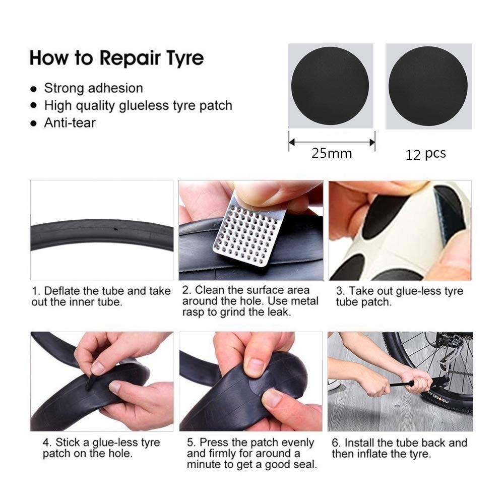 Bike Tire Repair Tool Waterproof Frame Triangle Mini Multifunctional Lever Adhesive Tube Patch Portable Set for Road Mountain Small Kit, Bag, Pump,