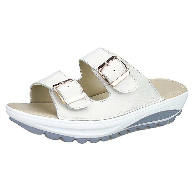 Cowhide Sandals Comfortable Heel Thick Bottom Large Size Casual Slippers