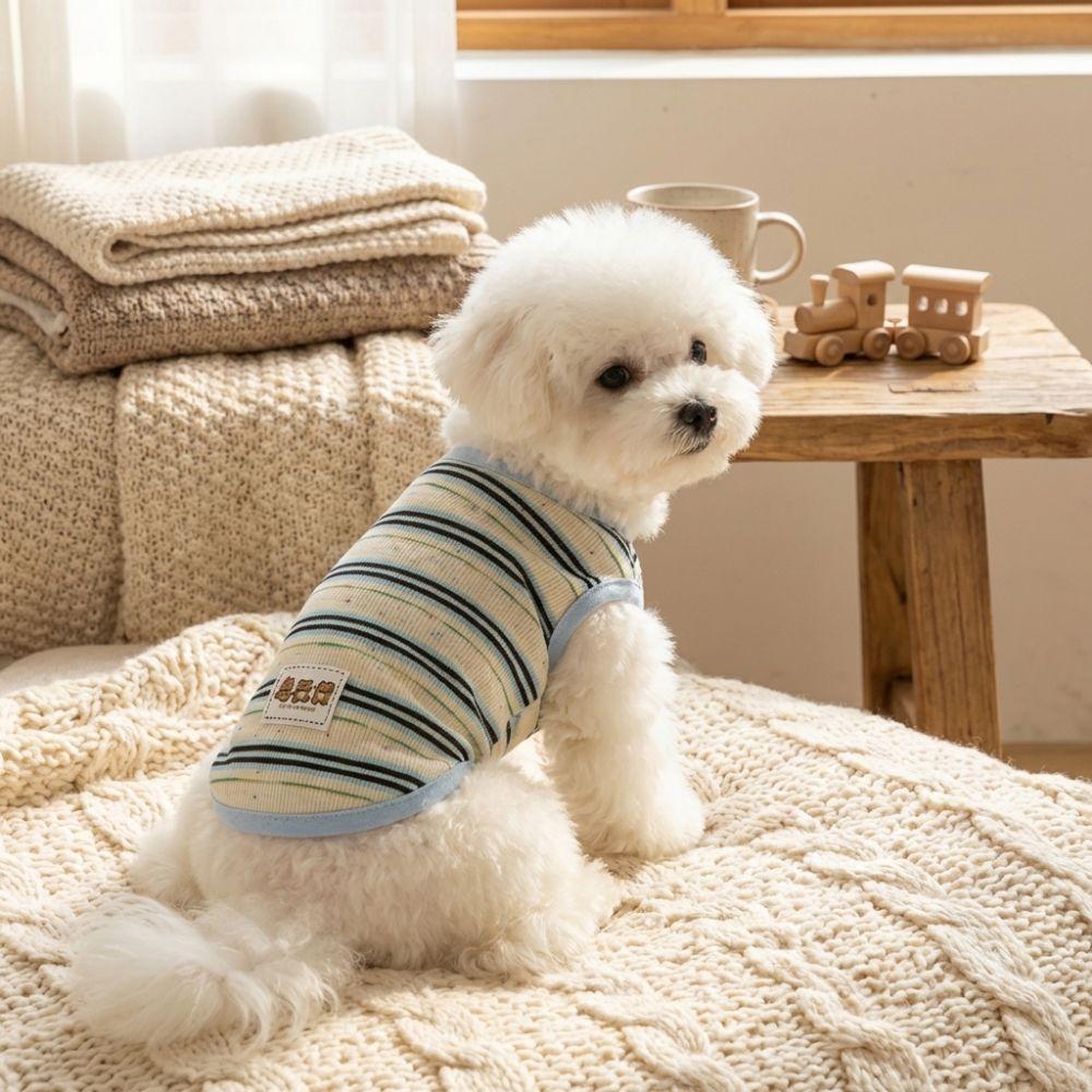 Breathable Dog Striped T-Shirt Comfortable Pet Pullover Bear Pattern Summer Dog Clothes Small Dogs