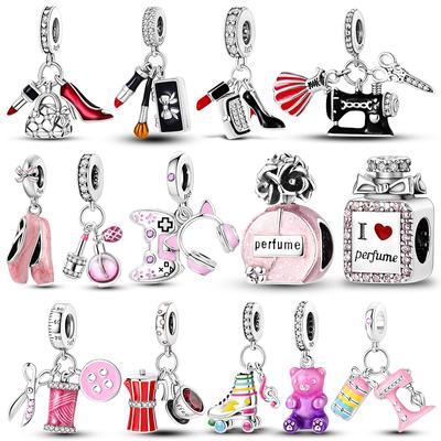 925 Silver Lipstick Perfume Charms Fit Original Diy Bracelet DIY Fashion Bag Pendant For Women