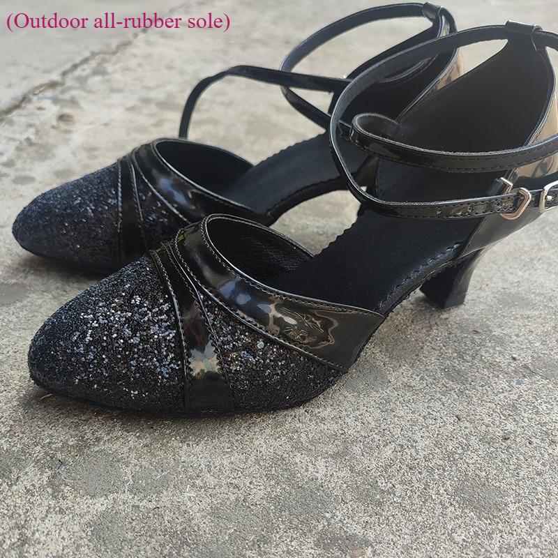 Hot Selling Ladies Modern Dancer Shoes, Tango Shoes, Waltz Indoor/outdoor Gold and Silver Shiny Dance Middle Heel