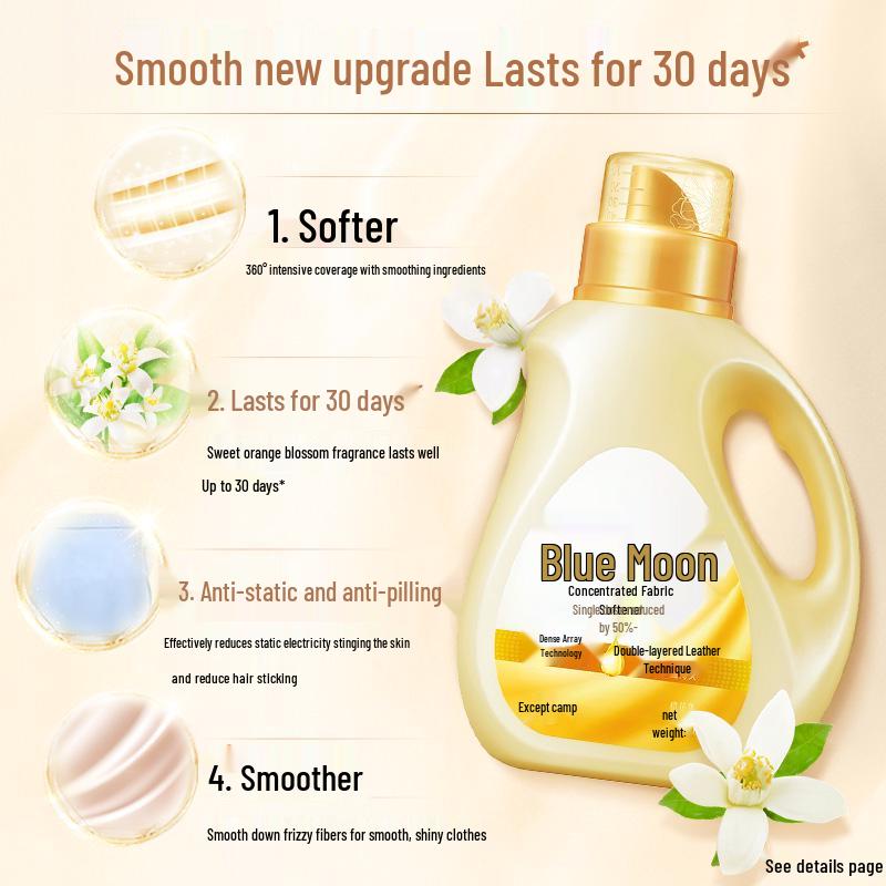 Blue Moon Concentrated Fabric Softener: Long-lasting Fragrance, Anti-pilling, Wrinkle Removal, Anti-static - Essential for Winter Laundry