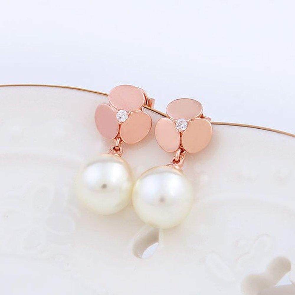 [] 14K Rose Gold Pin Romance Cubic One-Touch Earrings