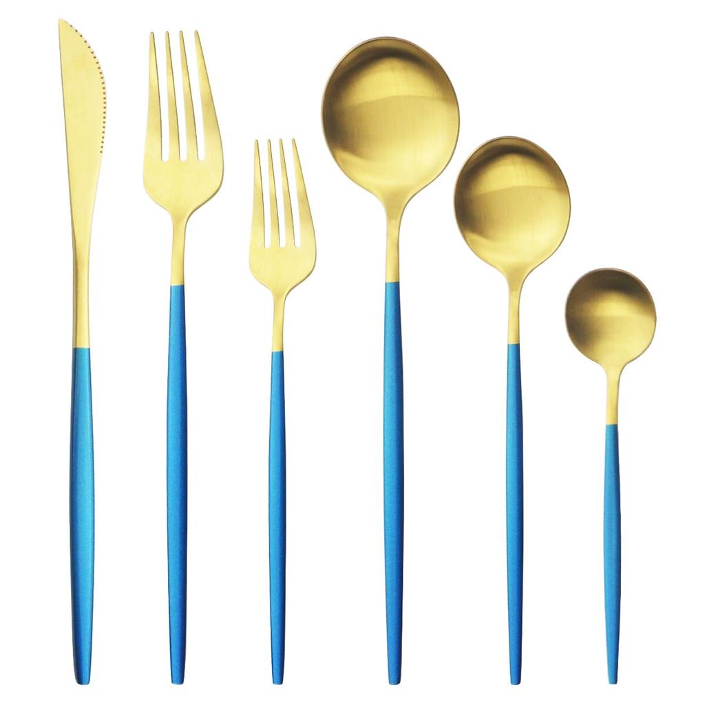 6Pcs/Set Colorful Dinnerware Cutlery Set Matte Knife Dessert Fork Spoons Flatware Silverware Stainless Steel Party Tableware Set