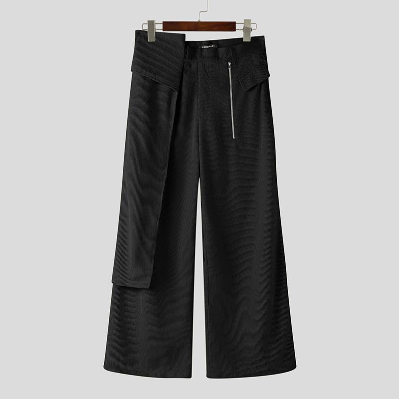 

INCERUN Men Zip-up High Waist Pockets Texture Casual Long Pants Trousers S чёрный