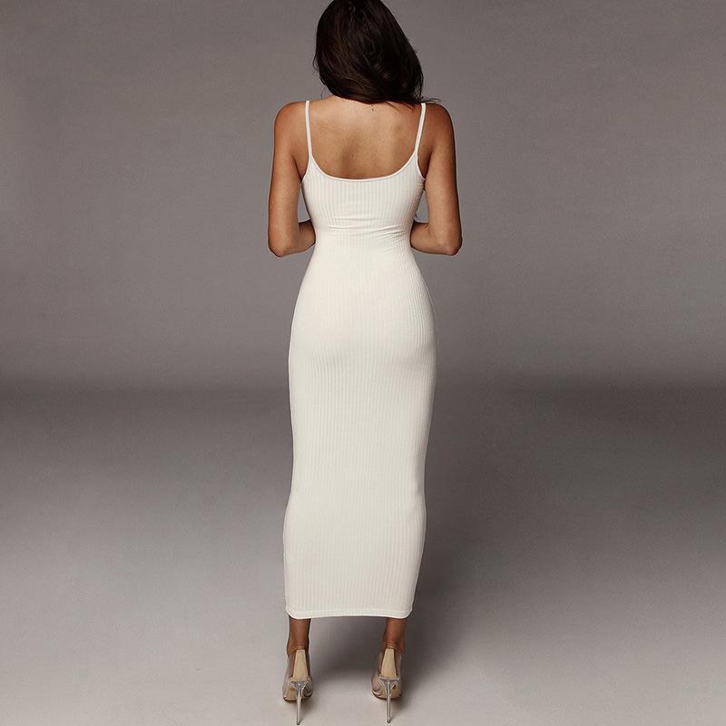 Women's Summer New Sexy Solid Color Spaghetti Strap Midi Dress Backless Slim Fit Ribbed Knit Bodycon Dress for Party Club Daily Wear
