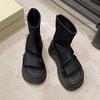 Thick-soled heightening and slimming elastic boots for women's 2025 summer new outer wear versatile one-pedal sleeve open-toe cool boots