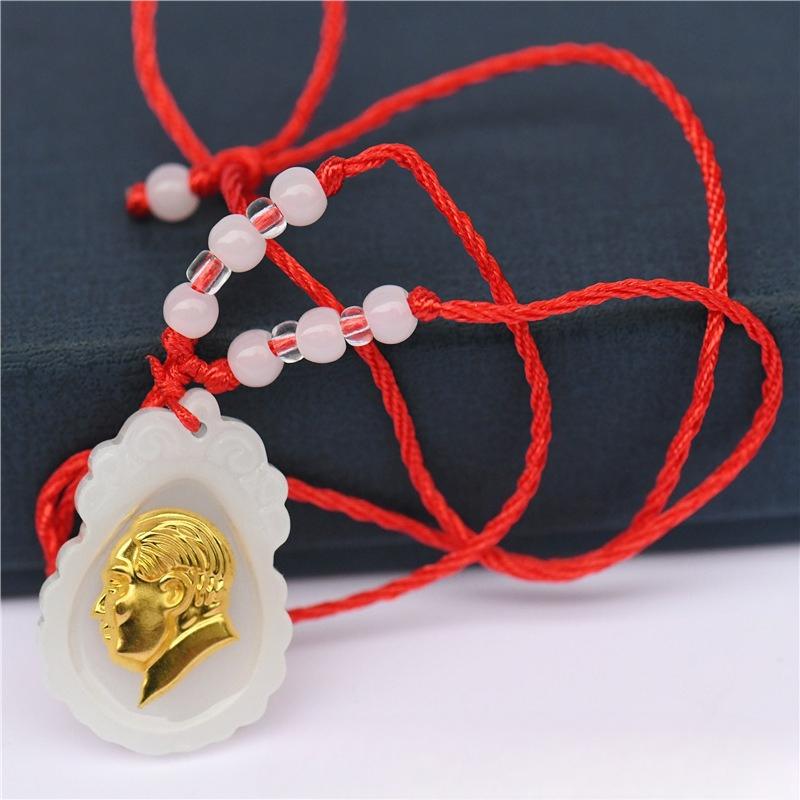 Chairman Mao necklace, Grandpa Mao pendant with a diameter of 3.3CM, souvenir pendant with 12 white beads and red thread
