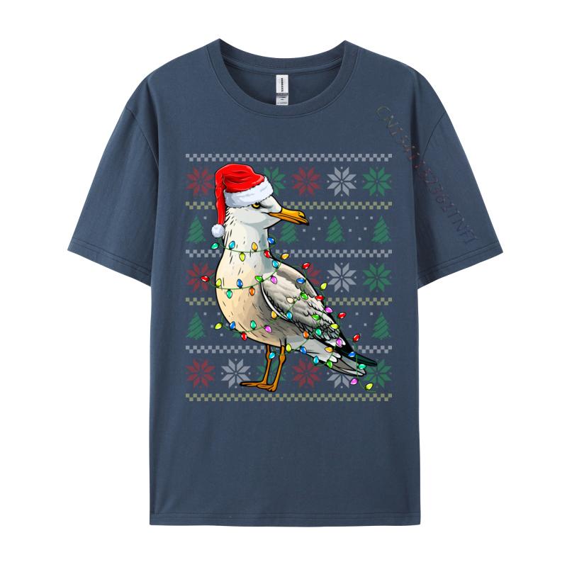 Seagull Wearing Santa Hat Xmas Lights Seagull Christmas T Shirt Funny Homme T-Shirt Pure Cotton Sweatshirt Oversized