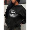 Kreativer und cooler Lippenabdruck-Muster Aufgedruckter Damen-Hoodie Neuer Herbst und Winter Minimalistischer Stil Stilvolles Oberteil 2000er Y2k Kleidung