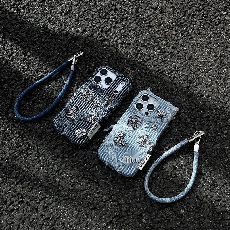 Punk Gestreifte Denim Hülle für iPhone 17/16 Pro Max/15/14 - Einzigartiger Stil