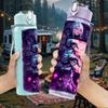 1PC Dark Purple Anime Girl Poster Print 750ml Color Plastic Sports Water Bottle Leakproof Flip Straw Lid Suitable for Sports Office Home Use