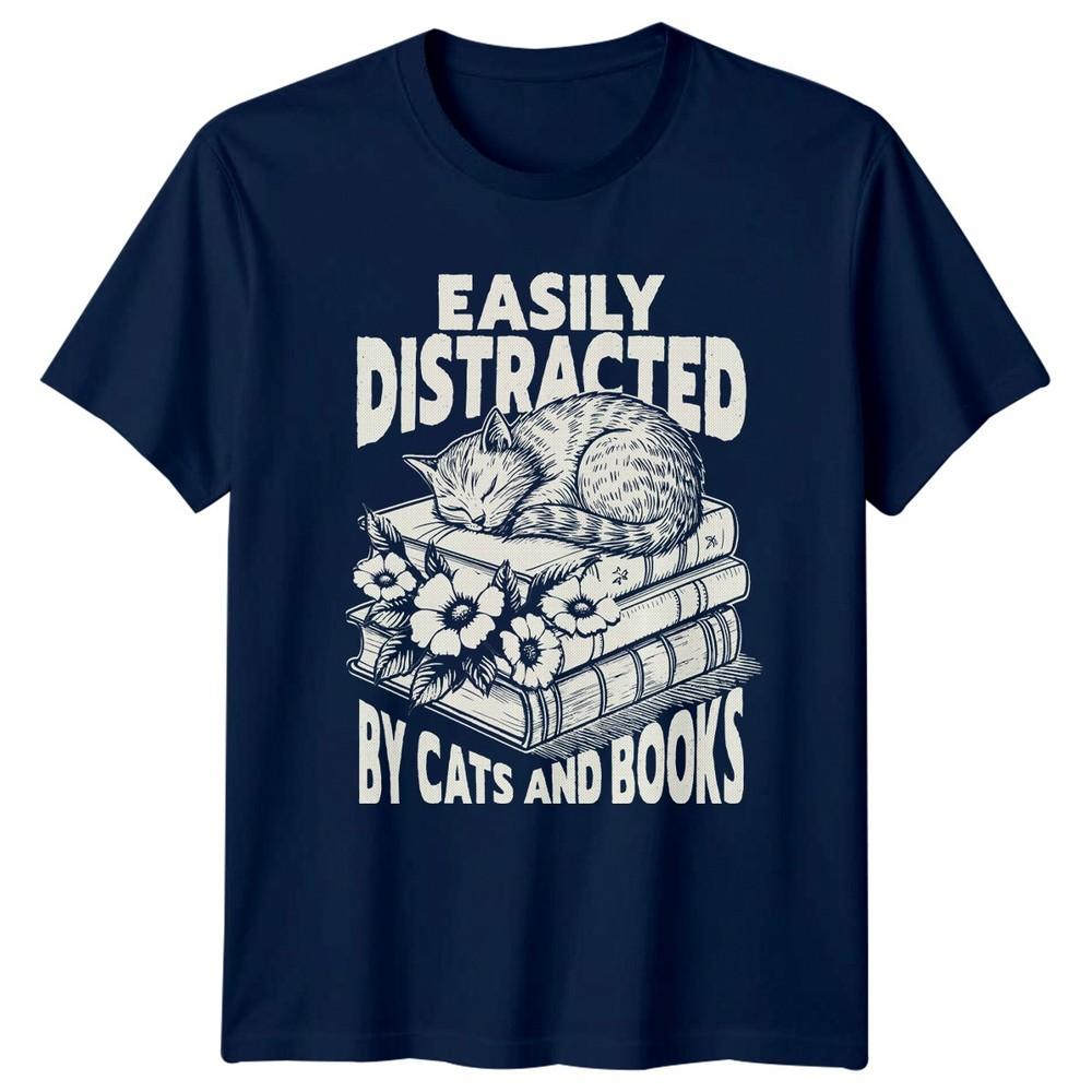 Easily Distracted By Cats And TShirt Bookworm Reader