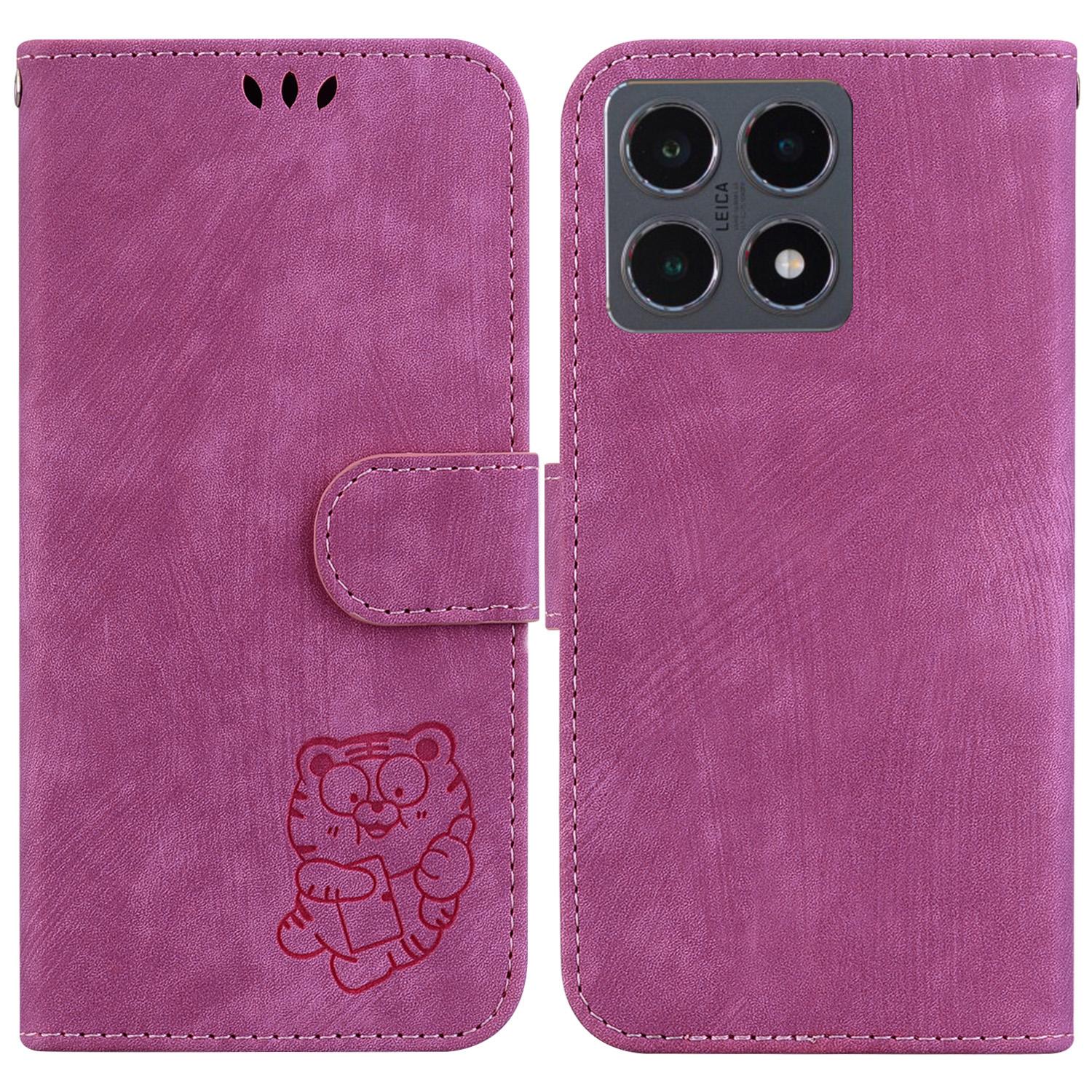 

For Xiaomi 15T Wallet Case Tiger Imprint Leather Shockproof Phone Cover with Wrist Strap