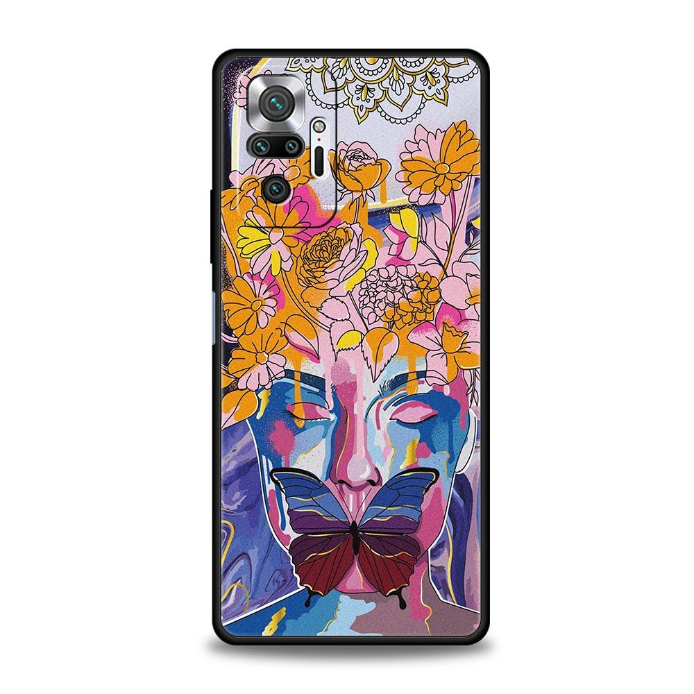 TPU Phone Case For Xiaomi Redmi Note 10 11 9 8 Pro 9S 7 8T 9T 9A 8A 9C K50 K40 Gaming Cover Paris Art Blue Butterfly Girl Flower