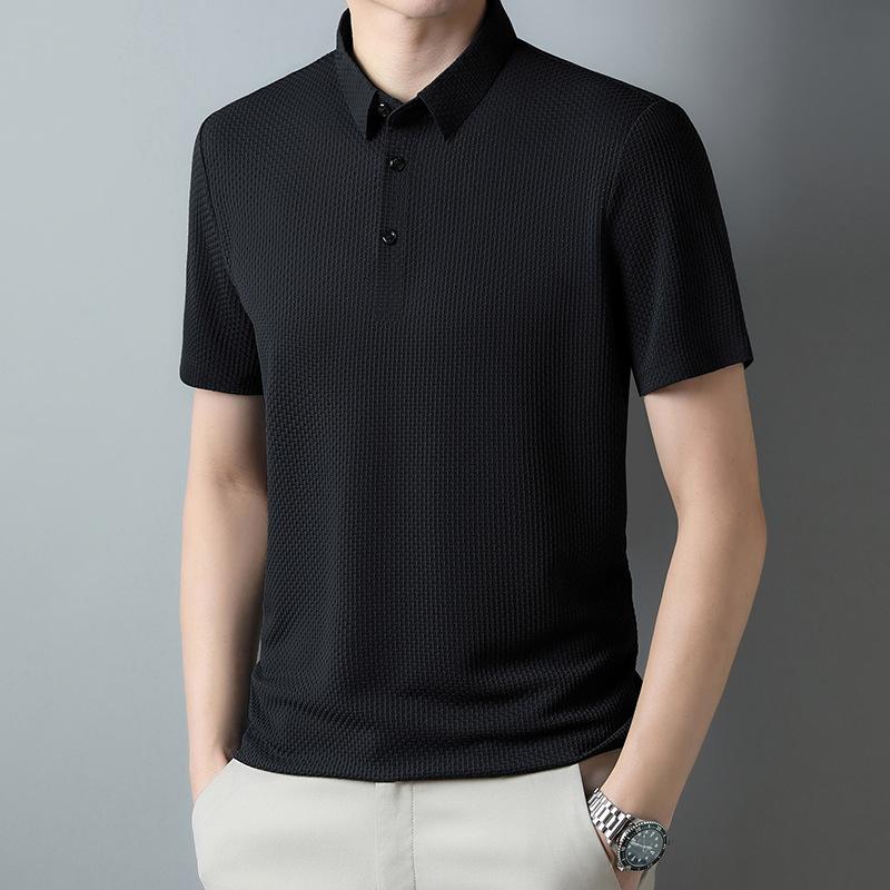 

Summer Ice Silk Men s Polo Shirt Casual Men s Jacquard Lapel No-iron Short-sleeved T-shirt 4XL