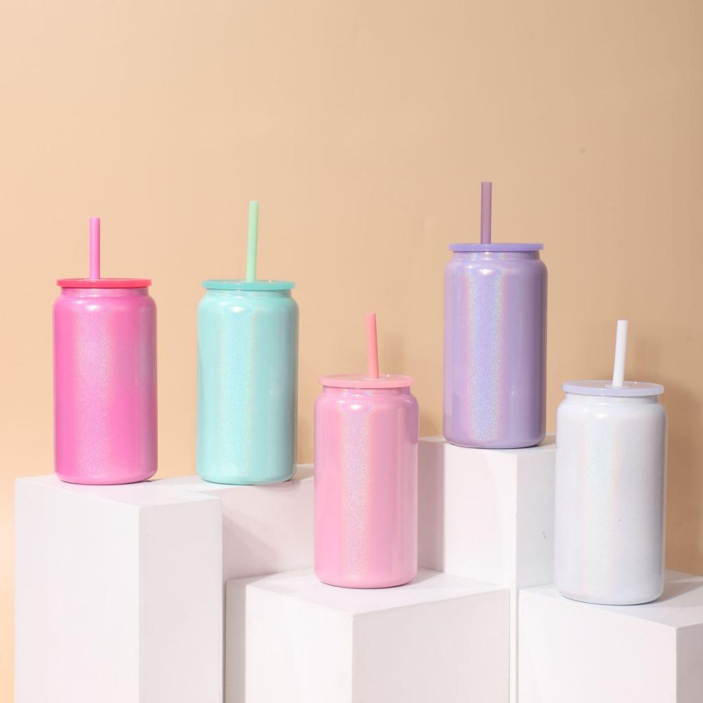 25pcs USA Warehouse 16oz Vacuum Insulated Shimmer Stainless Steel Sublimation Tumbler Can 16OZ(453.59g)
