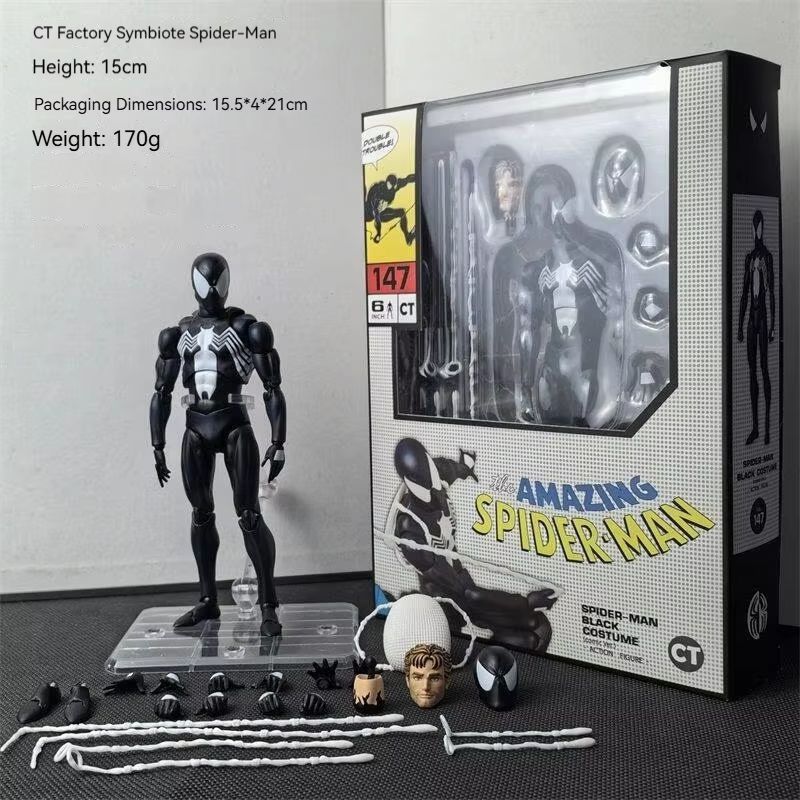 15cm Anime CT Mafex147 SPIDER-MAN BLACK COSTUME Articulated Action Figures Model Package Desktop Decor Fashionable Playthings Present Collection