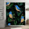 Vibrant Blue Bird Bath Mat Shower Curtain Set with Leafy Green Pattern Perfect for Bathroom Decor!