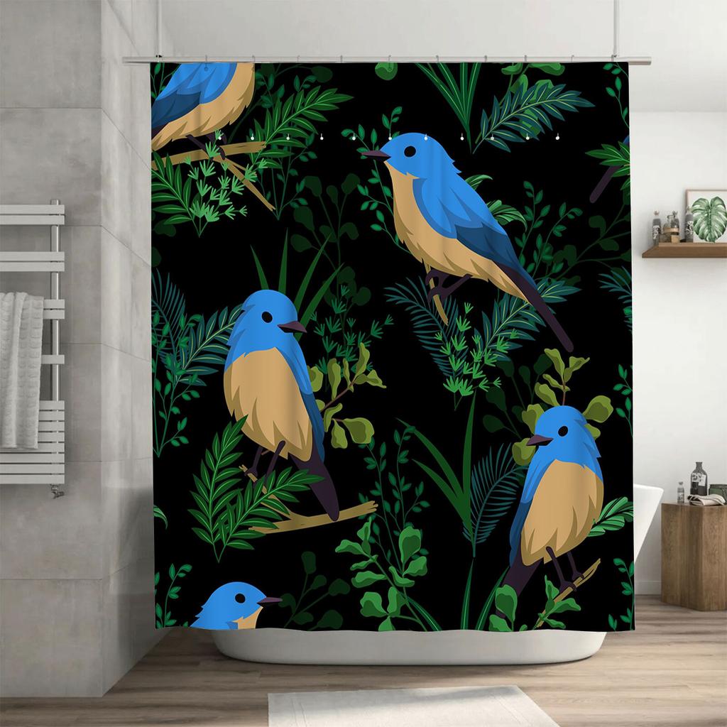 Lebhaftes blaues Badematten-Duschvorhang-Set mit blattgrünem Muster Perfekt für Badezimmerdeko!