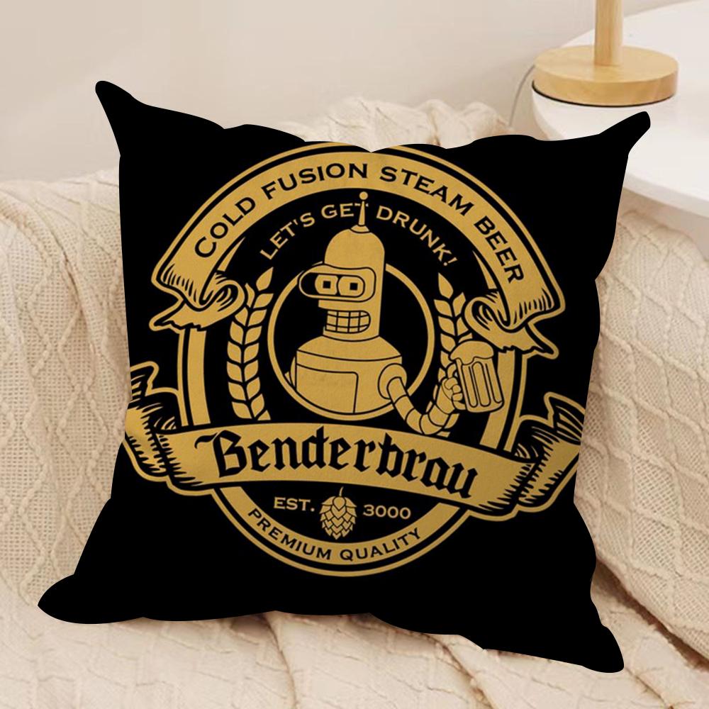 Anime F-Futurama B-Bender Cushion Cover Soft Plush Fabric Double-Sided Printed Sofa Cushion Cover For All Seasons Homedecor Gift