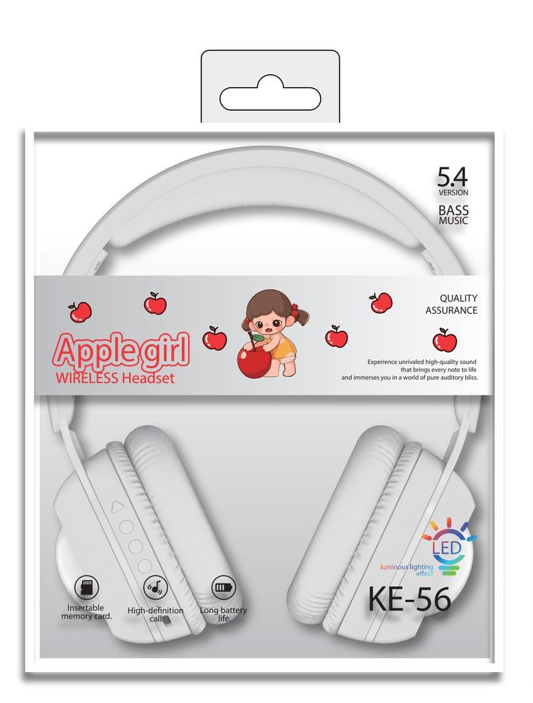 KE56 Wireless Over-Ear Headphones - Bluetooth 5.3, Long Battery Life, RGB Lights, Gaming Style, Mic