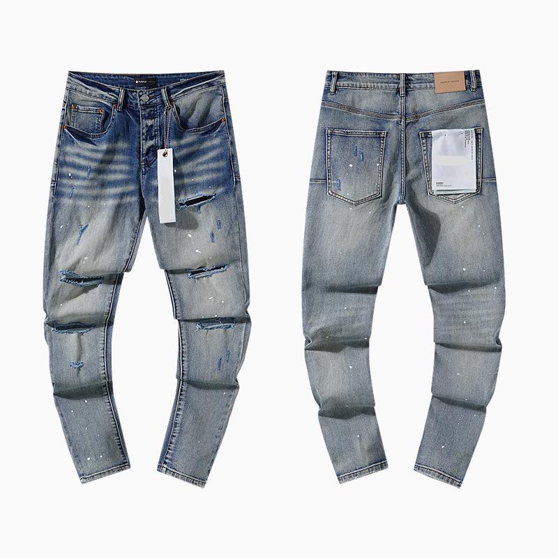 European and American Purple Slim Men's Trendy Light Luxury Elastic Jeans