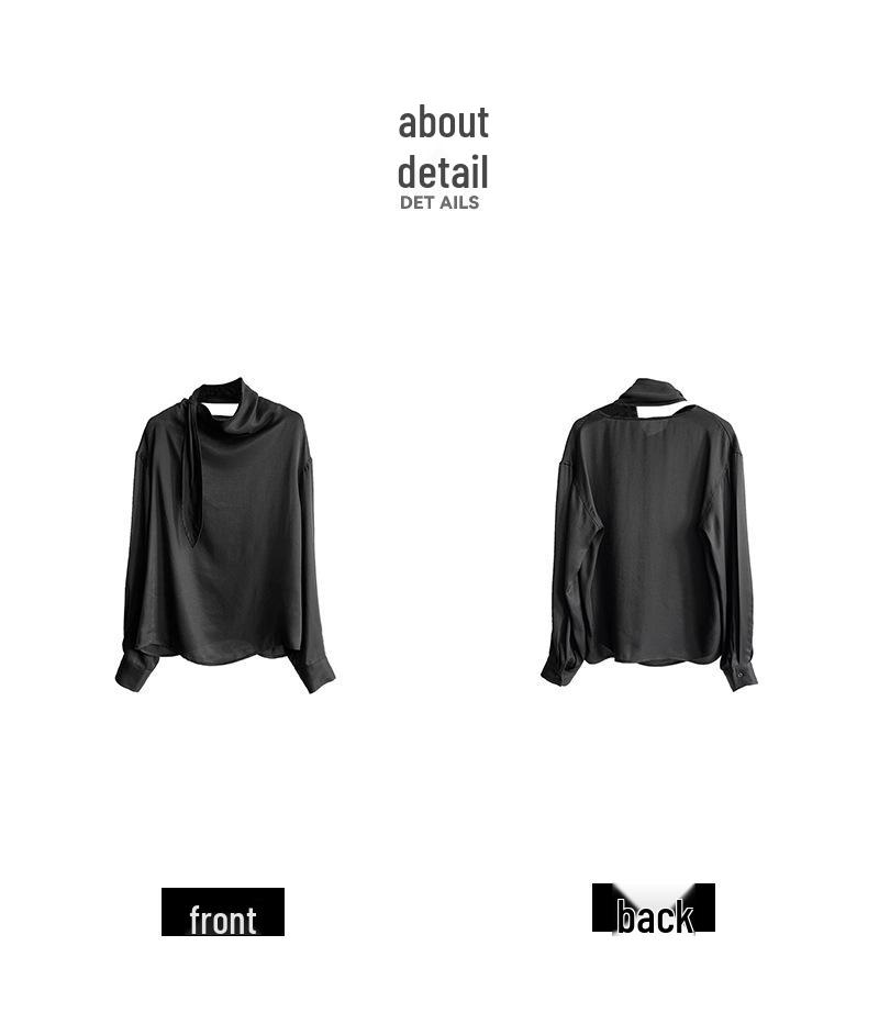 Ju Zhi 2024 Autumn Chic Slimming Irregular Drape Ribbon Shirt for Women 4533