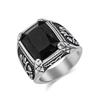 Vintage Tulip Men's Ring Stainless Steel Thumb Ring with Inlaid Glass Gemstone Retro Aesthetic Jewelry for Him