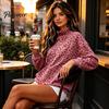 Warm Fall Clothing Women Leopard Print Sweatshirt, Mock Neck Long Sleeve Pullover with Sweatshirt Kangaroo Pocket, Drop Shoulder Casual Top for Winter
