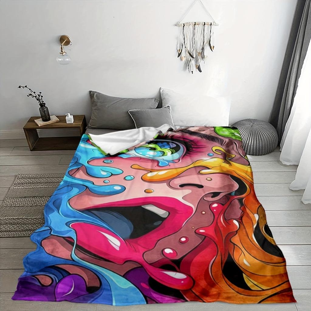 Fashionable Geometric Pattern Design Flannel Printed Blanket Suitable for All Seasons Suitable for Living Office Sofa and Travel