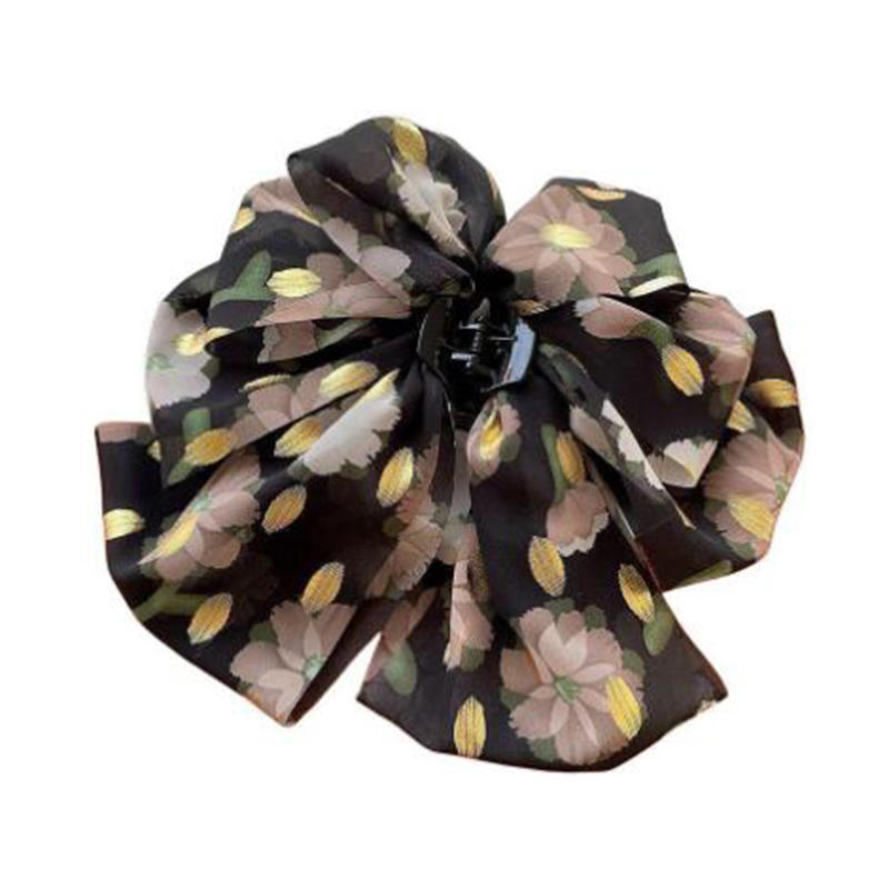 Elegant Women Large Bow Hair Claw Chiffon Big Bowknot Stain Bow Barrettes Hairpin Women Color Ponytail Clip Exquisite Sweet Hair Accessories