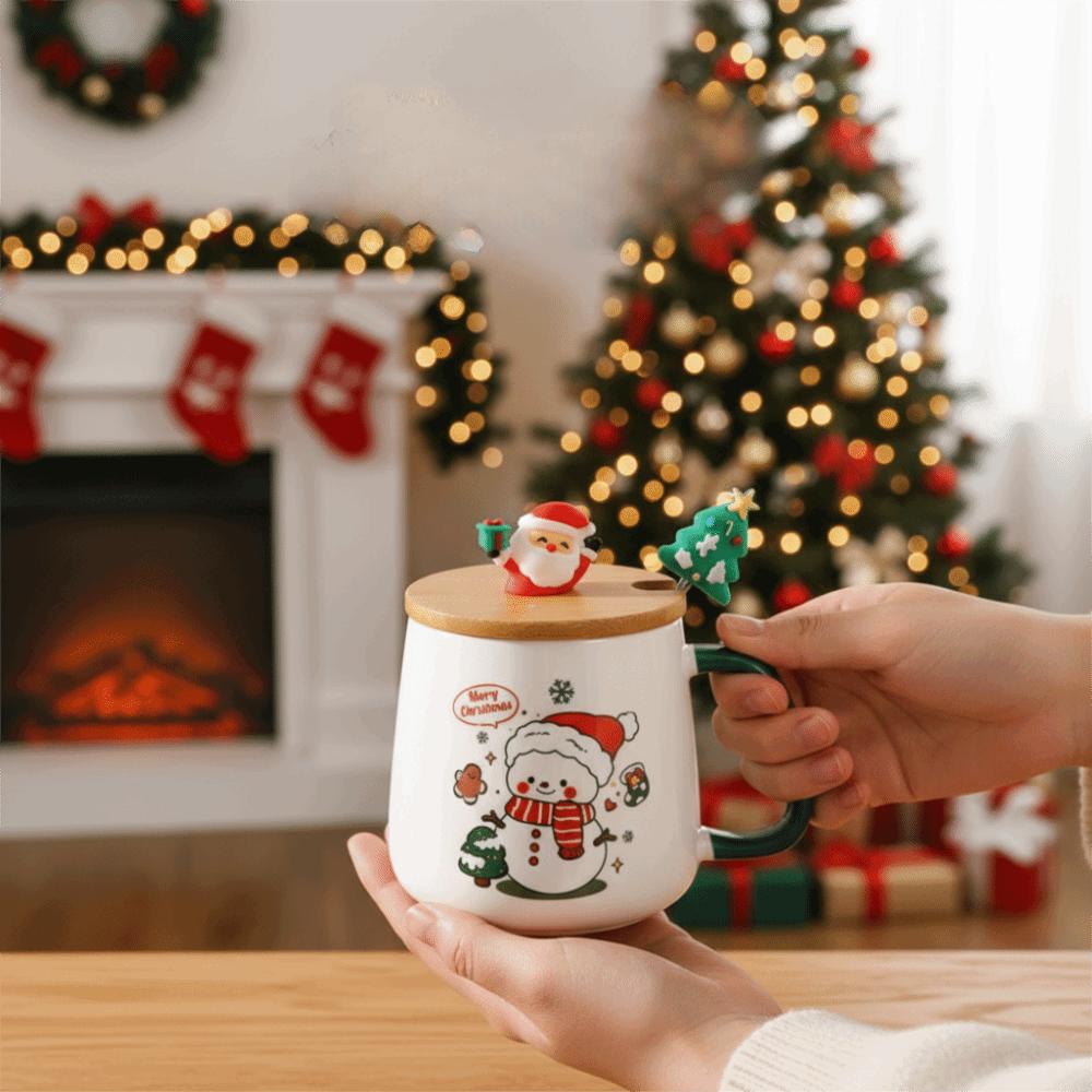 400ML Christmas Ceramic Coffee Mug Santa Claus Deer Snowman Pattern Glazed Festive Theme Drink Cup Heat-resistant