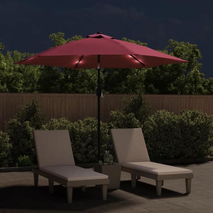 VidaXL Parasol d'extérieur avec LED et mât en acier 300 cm Bordeaux 313756