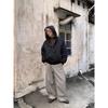 Black Leopard Print Retro Hooded Cotton Jacket with Vertical Stripes for Men & Women
