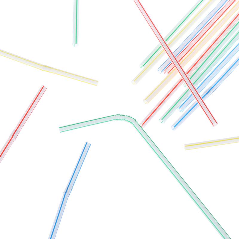 100Pcs Disposable Straws Flexible Plastic Straws Striped Rainbow Drinking Straw