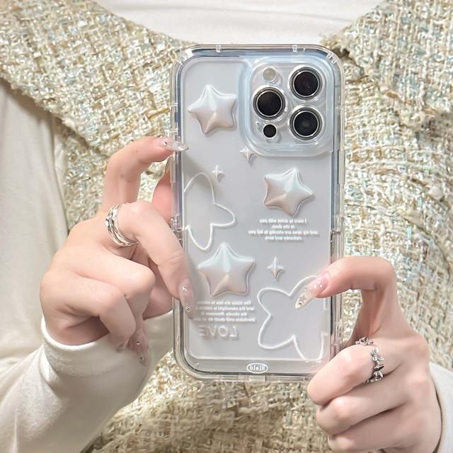 Ins White Stars Moon Phone Case For Iphone 13 12 Pro Max 14 Promax 11 Shockproof Stand Holder Cute Love Heart Back Cover Capa