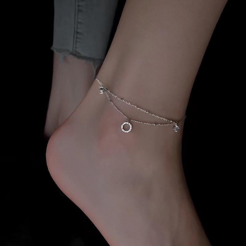 Double Layer Round Anklet Women's 2024: New Style, Personalized, Stackable, High-End Foot Chain.