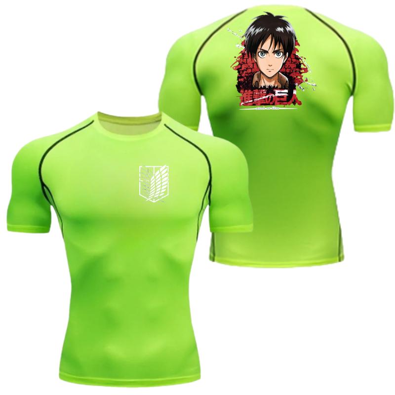 Eren Yeager Graphic Compression Shirts for Men Gym Workout Running Summer Athletic Quick Dry Tees Tops Short Sleeve Rash Guard