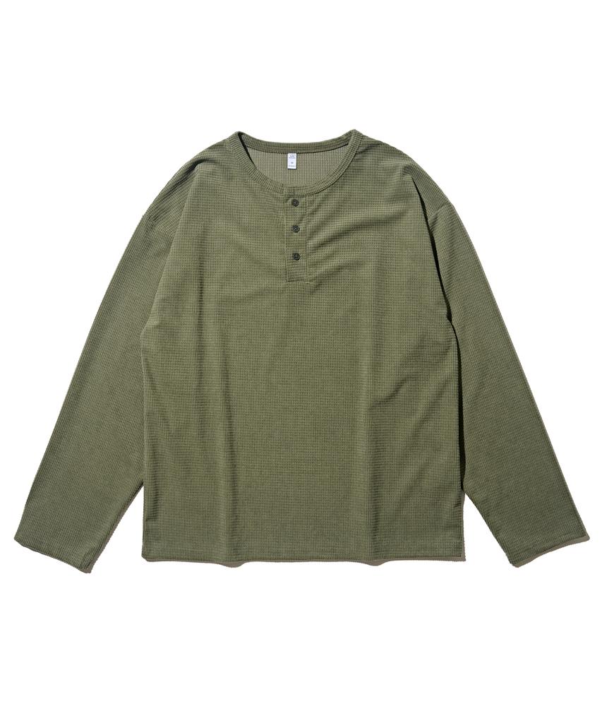 OTHERFITS Vintage Henley Neck Long Sleeve Tee (Khaki)
