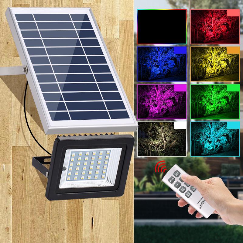 RGB Solar Spotlight: Seven-Color Outdoor Villa & Courtyard Floodlight 36 LED White/Color Adjustable, Timed