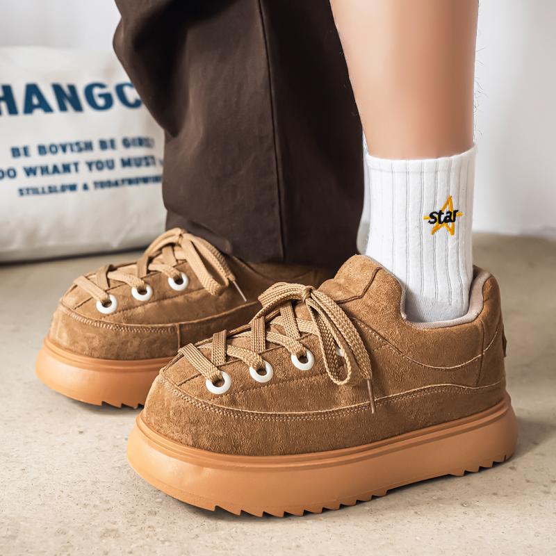 Men Flats Platform Shoes Suede Trend Sneakers 2026 Winter Casual New Loafers Casual Sport Shoes Walking Lace Up Zapatos Mujer