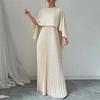 Damen Elegant Rundhals Unregelmäßiger Schal & Weste Plissee Kleider Herbst Einfarbig Mantel 2 Stück Set Lose Abendkleid Urlaub