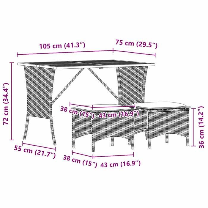 VidaXL Ensemble à manger de jardin 3 pcs coussins gris résine tressée, ensemble à manger d'extérieur, meuble à manger de 4104136