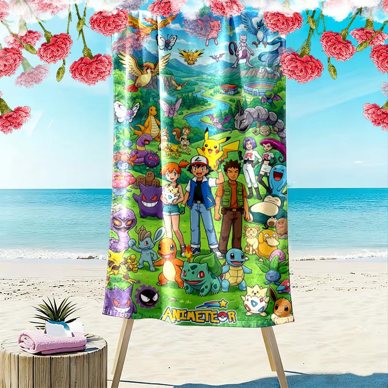 Pocket Monster Print Beach Towel, Large Soft Quick Dry Towel for Beach Camping Swimming