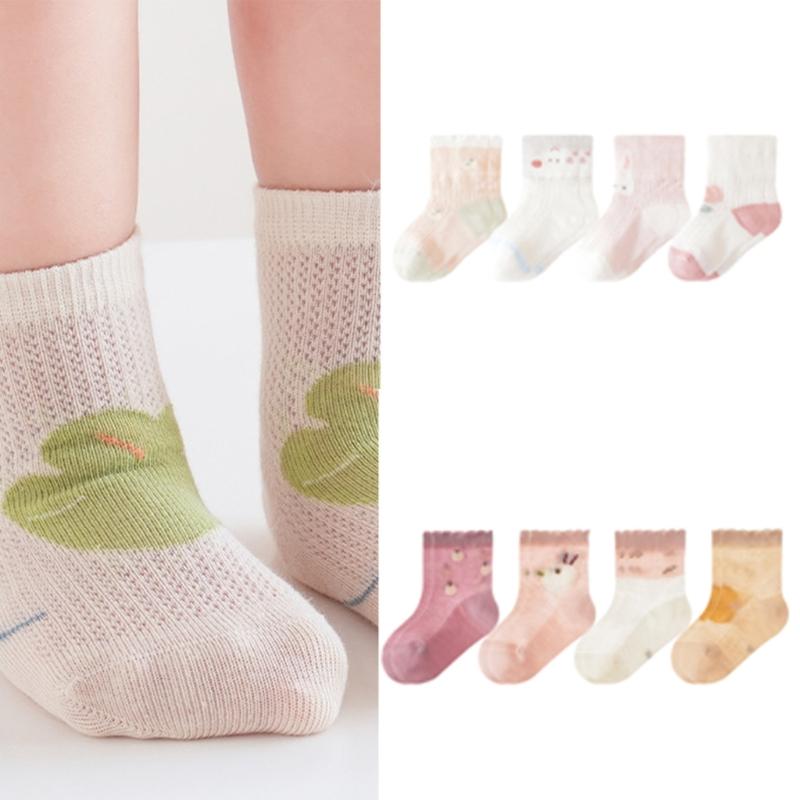 Pack of 4 Pair Breathable Cotton Baby Socks for 0-5 Years Nonslip Design Calf Length Socks for Sensitive Skin