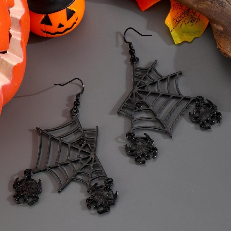Bat And Spiders Dangle Earrings Gothic Jewelry Alloy For Women Halloween Party Outfits